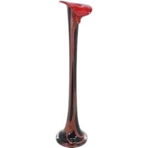Hand‎ Blown Bud Tulip Drip Vase Art Glass Jack in the Pulpit Red & Black, 12"